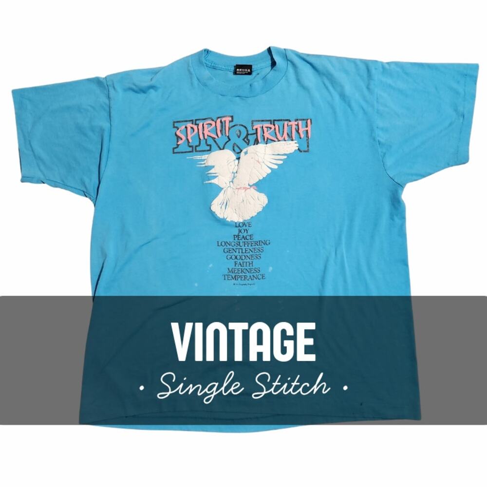 Vintage XXL 90s Spirit & Truth Dove Graphic T-Shirt - Teal Blue Single Stitch